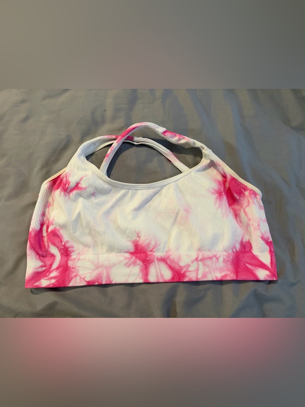 Pink Tie-Dye Ribbed Sports Bra